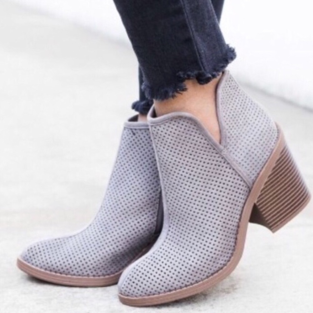 LAST ONE!Gray Perforated Vegan Suede Ankle Booties